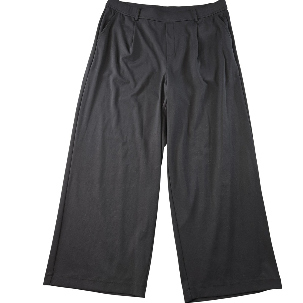 Halara Pants Womens 1X Black Cropped Wide Leg Pleated Jersey Pull On Casual